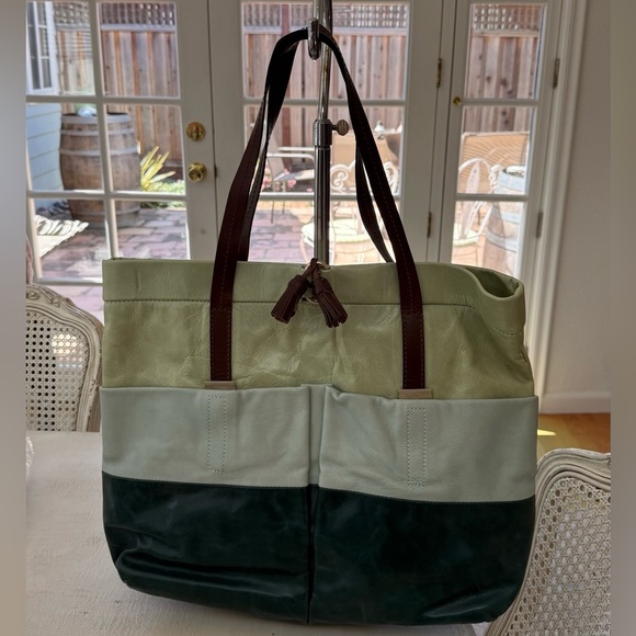 Maliparmi Handbags - Maliparmi Green Colorblock Leather Tote with Brown Straps
